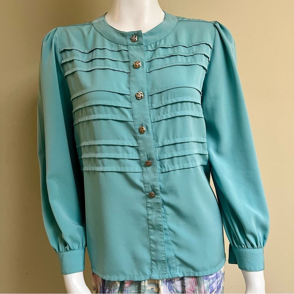 Vintage Flowy Turquoise Blouse, Size 6